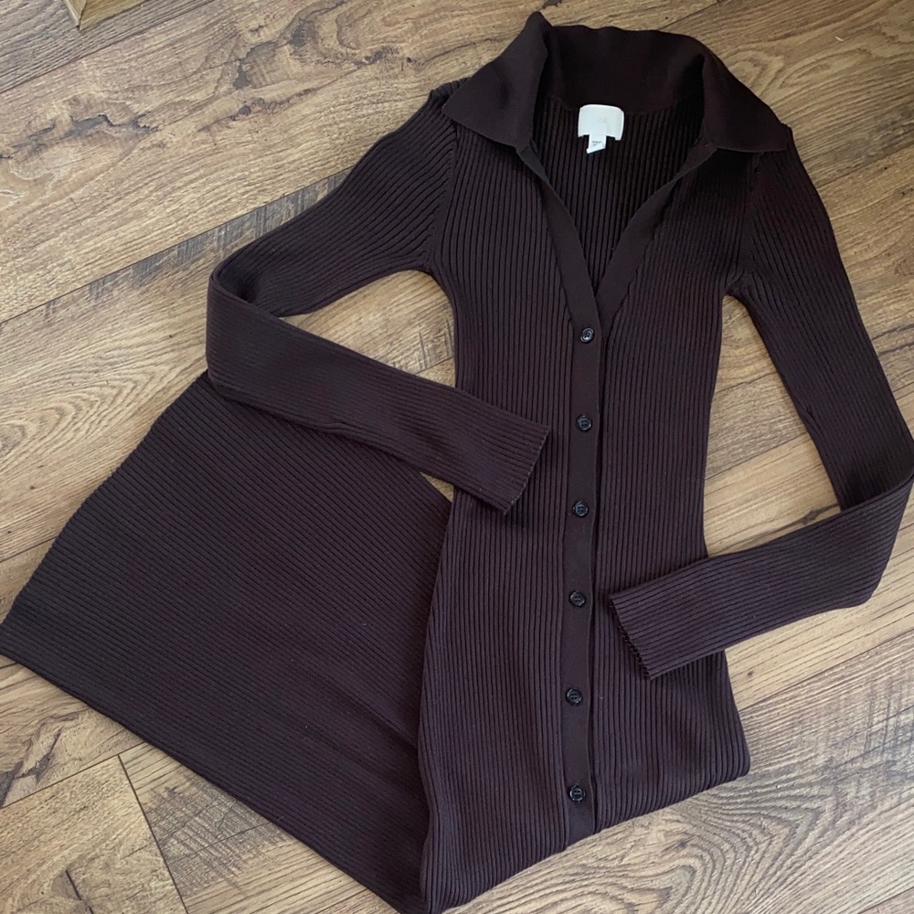 H&M Chocolate Brown Ribbed Knit Dress Midi/Maxi